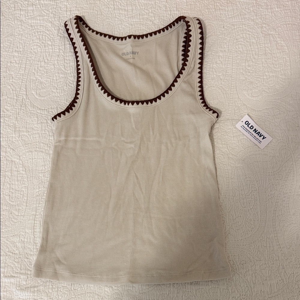 Old Navy Beige Tank Top with Dark Brown Accents